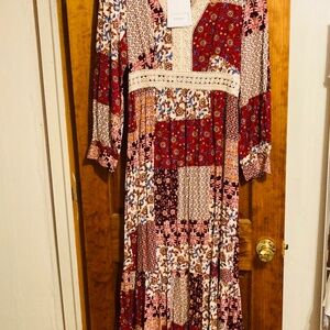 Patchwork Maxi Dress long Sleeve sz L 8-10/12